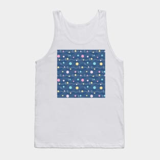 Tennis Net with colorful Balls over blue background Tank Top